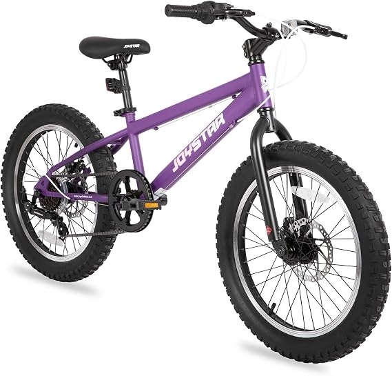 JOYSTAR 20 Inch Mountain Bike for Kids Ages 7-10 Year Old, 3-Inch Wide Knobby Tires, 7 Speed Drivetrain, Disc Brakes, Fat Tire Kids Bicycles for Boys Girls
