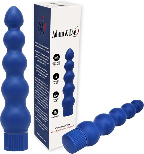 Adam & Eve Vibrating Power Beadstick, Multi-Speed Vibrations, Beaded Design, Tapered Tip for Easy Insertion, Body-Safe ABS Plastic, Works with Water-Based & Silicone Lubes, Batteries Required