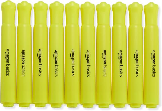 Amazon Basics Tank Style Highlighters, Chisel Tip, Bible Highlighter, Office and School Supplies, 12 Pack, Yellow