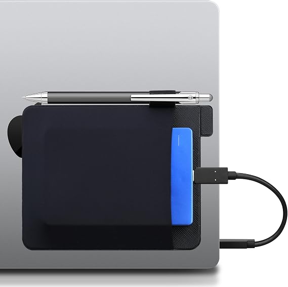 Adhesive Portable Hard Drive Sleeve for Laptop, Compatible with External Portable HDD Hard Disk Drive, Cable and More, Stick on External Hard Drive Carrying Case with Pencil Pouch, Black