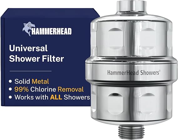 HammerHead Showers Solid Metal Shower Head Filter KDF 55 Shower Filter, High Pressure Universal Shower Filters to Remove Toxic Chemicals Removes Chlorine and Heavy Metals Chrome