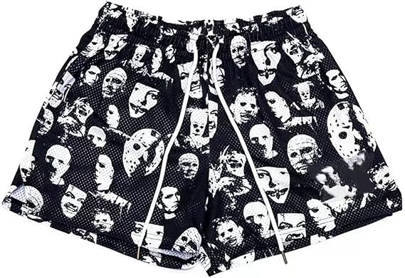 Men's Mesh Basketball Shorts Graphic Print Loose Fit Retro Streetwear Quick Dry Athletic Shorts with Pockets