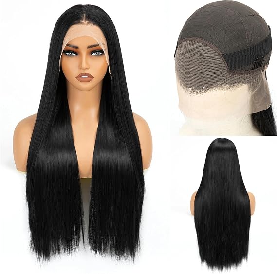 28Inch Long Black Wigs for Women Straight Synthetic Black Wigs for Party Cosplay Halloween Anime, Long Straight Wig Cosplay Wig, Ladies Fancy Dress Synthetic Hair-Wigss