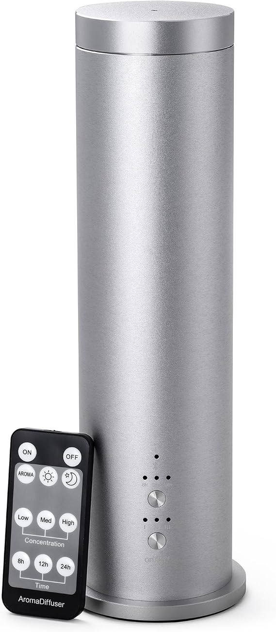 Waterless Essential Oil Diffuser | Wireless Remote + APP Smart Control | Cold Diffusion | 100 ml Large Capacity | Covers Large Rooms up to 1076 sq ft | Wired Power Supply (Silver)
