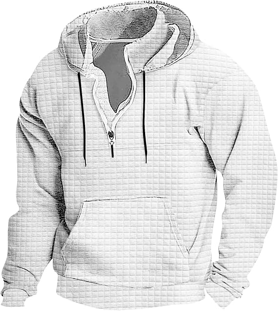 Muscularfit Zip Up Hoodie for Men Casual Stand Collar Button Pullover Waffle Sweatshirts Heavyweight 1/4 Zip Drawstring Shirt