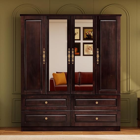 Solid Wood Armoire Wardrobe Closet: 70.87"Large Storage Brown Black