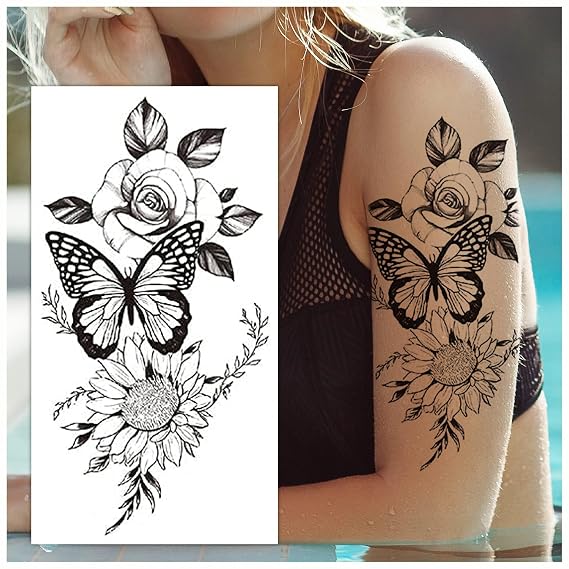 Cerlaza Temporary Tattoos for Women, Henna Fake Flower Tattoos Stickers for Adults, Semi Permanent Half Sleeve Tattoos Body Leg Makeup Waterproof, Flower Tatuajes Temporales-12 Sheets