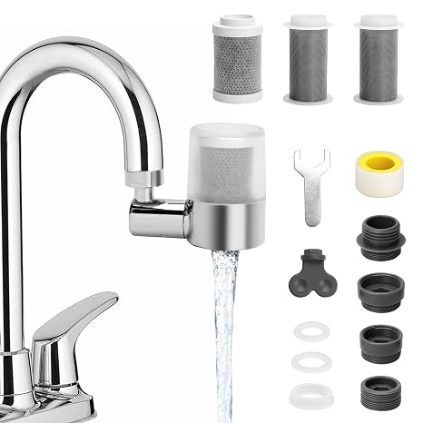 Sink Water Filter Faucet, 720 Rotating Kitchen Faucet Water Purifier, Bathroom Faucet Filter Removes Chlorine Fluoride Heavy Metals Hard Water for Home, Kitchen & Bathroom
