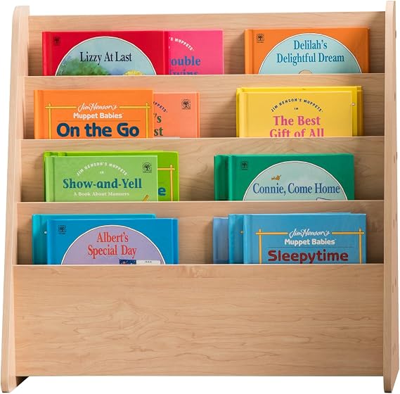 IRIS USA Wide Wooden Magazine Rack 4-Pocket Book Organizer, Light Brown