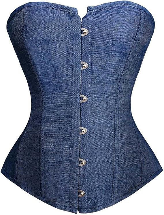 Corset Tops Bustiers Womens Denim Lingerie Vintage Renaissance Lace up Medieval Party Blue