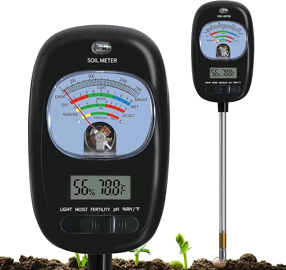 7-in-one Soil Test Kit, Soil Moisture Meter/PH Meter/Sunlight Intensity/Fertility Soil Tester, LCD Display Air & Soil Hygrometer Temperature for Hous Plants Garden, Farm, Lawn Care Moisture Meter