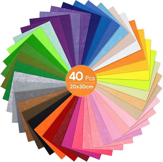 Felt Fabric Sheets, 8 Inch X 12 Inch 1mm Craft Felt, 40 Colored