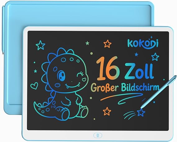 KOKODI LCD Writing Board Children for Toys from 3 Years 16 Inch Bright Colourful Painting Board Magic Board for 3 4 5 6 7 8 Years Toy Gifts Valentine's Day Birthday Gift Old Girls Boys Blue