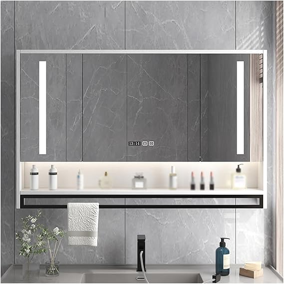 LED Bathroom Medicine Cabinet Mirror,Defogger,bathroom mirror cabinet，Dimmable,Easy to Install, Wall Mounted Mirror Cabinet，for Bathroom Storage and Mordern Decor(White,W60cm/24in)