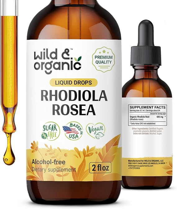 Wild & Organic Rhodiola Rosea Tincture - Relaxation & Mood Support - 2 oz | Calming Rhodiola Supplement - Rhodiola Rosea Root Extract Liquid Drops - Add to Tea - Vegan, No Sugar & Alcohol-Free
