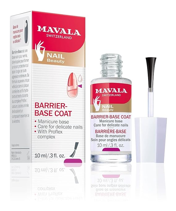 MAVALA Base Coat, Barrier for Sensitive, Delicate, and Dry Nails | Prevents Dehydration, Splitting and Breaking | Keratin, Calcium, and Silk Amino Acids Complex, 0.3 Fl Oz