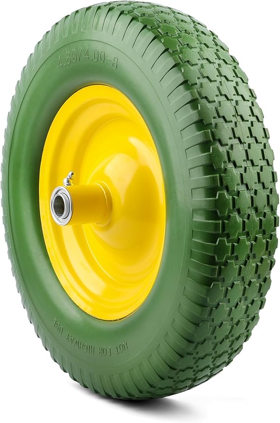 Wheelbarrow Tire Flat Free Solid No-Air Universal Fit Replacement Tire Industrial Grade, Never Flat,
