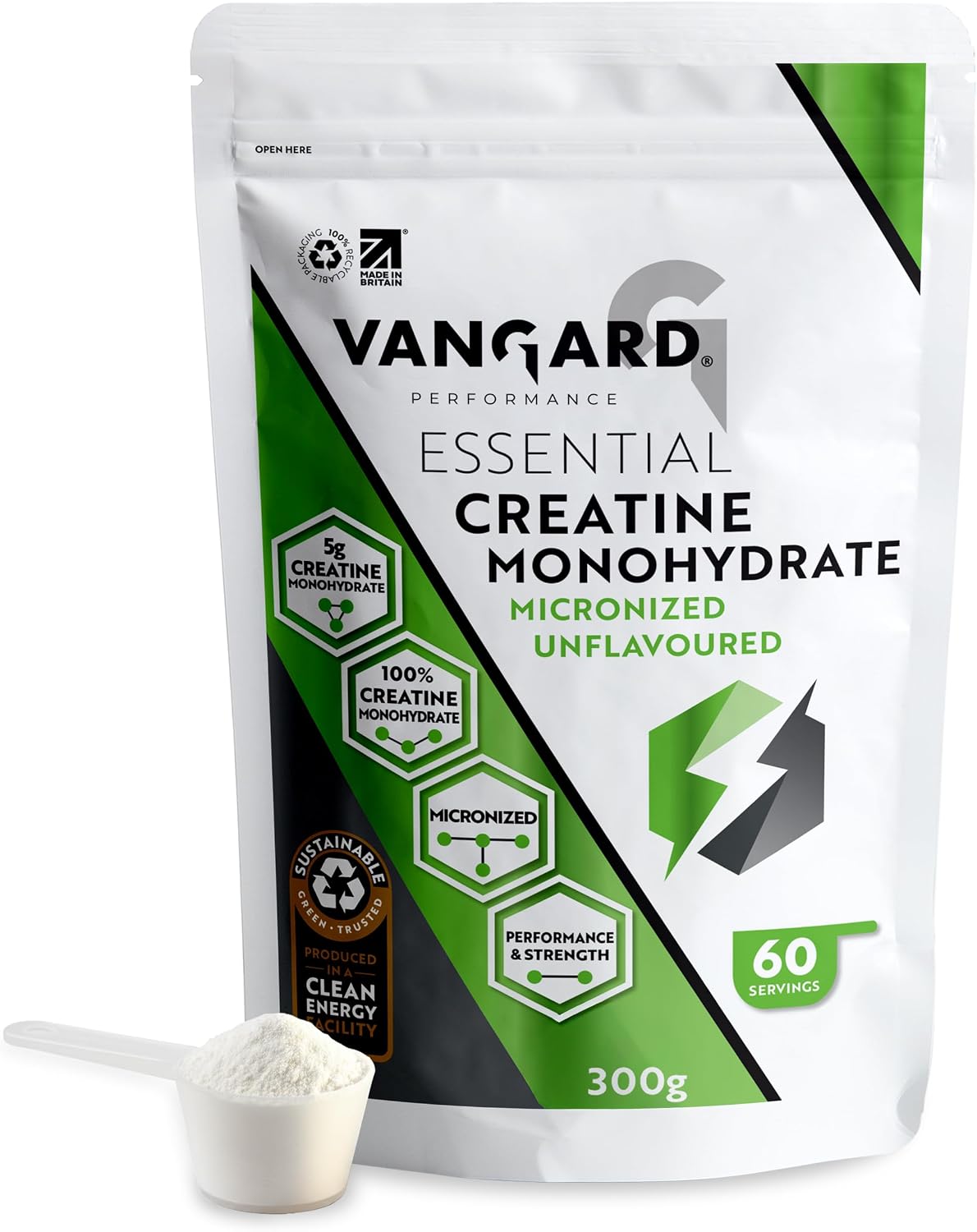 Creatine Monohydrate - 100% Pure Micronised Creatine Powder, Unflavoured, Vegan & Easy-Mix, Fast-Absorbing for Strength, Power & Muscle Growth 300g - 60 Servings