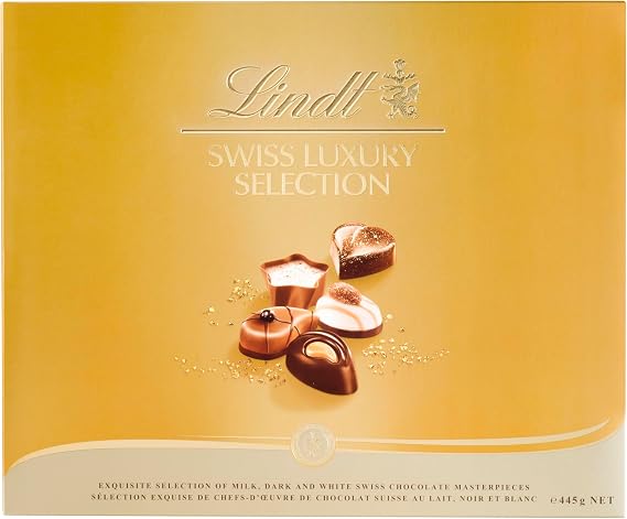 Lindt Swiss Luxury Selection | 44 Assorted Milk, White and Dark Chocolate Box Extra Large, 445g | Gift Present or Sharing Box for Him and Her | Christmas, Birthday, Celebrations, Congratulations, Thank you