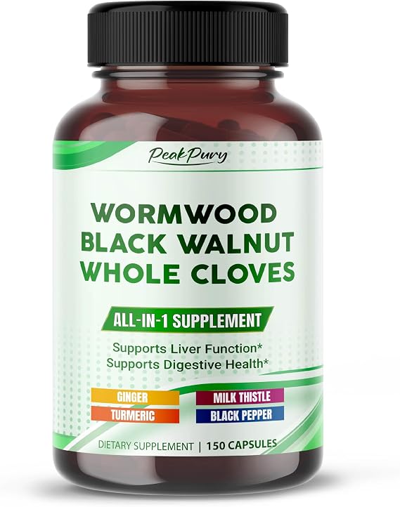 All-in-1 Wormwood Black Walnut Whole Cloves Ginger - Supports Liver Health & Aids Digestion -150 Capsules