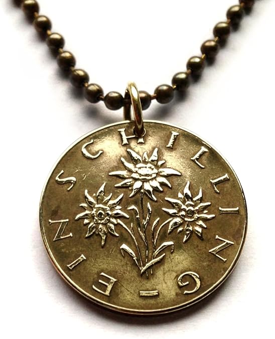 1982 Austria Osterreich 1 Schilling coin pendant Edelweiss flower Alpine plant daisy sunflower Vienna Salzburg Graz Linz Innsbruck Klagenfurt Villach Tyrol Styria Carinthia Sankt Polten Wels n000443