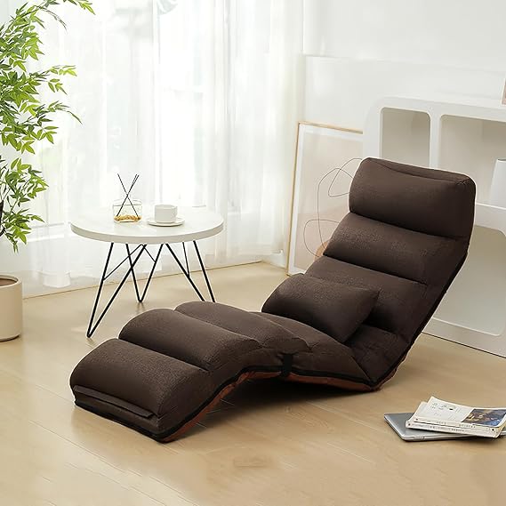 Floor Chairs for Adults, Adjustable 6-Position Floor Lounger w/Thick Padded & Pillow, Folding Lazy Sofa Chair for Gaming, Sleeping, Chaise Lounge Indoor,B