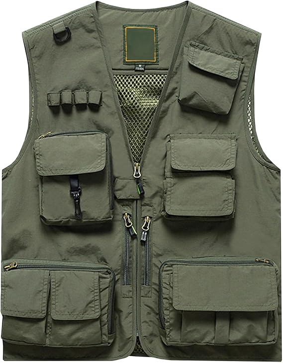 Flygo Men's Casual Multi-Pocket Outdoor Utility Fishing Photo Safari Work Travel Vest