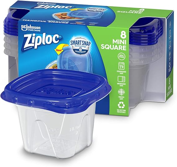 Ziploc Food Storage Meal Prep Containers Reusable for Kitchen Organization, Smart Snap Technology, Dishwasher Safe, Mini Square, 8 Count