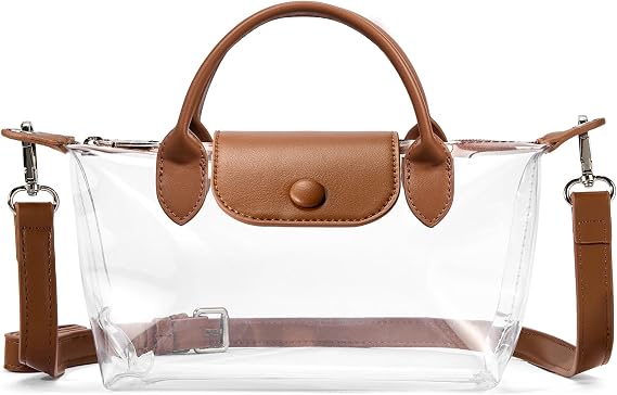 BOSTANTEN Small Clear Bag for Stadium Approved Crossbody Purse for Events | Waterproof PVC, See Through, Small Size, Smooth Zipper, Top Handle, Adjustable Shoulder Strap, Sports Concerts Travel