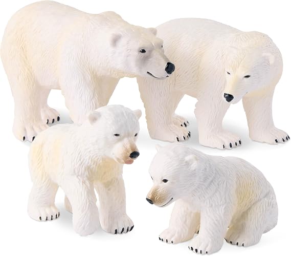 Terra by Battat Polar Bear Family Animal Figures, 4-Piece Arctic Set | 4 polar bear animal toys with 2 adults and 2 cubs in lifelike poses for imaginative, educational play, Animals, 3+ Years