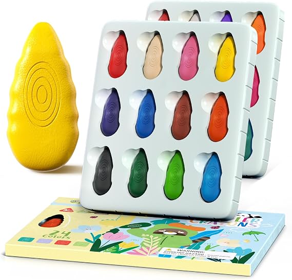 TinyGeeks 24 Water Drop Crayons - Non Toxic Crayons for Toddlers - Washable, Easy To Hold - For Toddlers, Kids Ages 3-8 - Ergonomic Shape