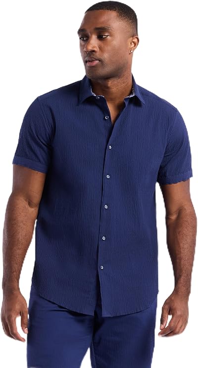 Robert Graham Men's Piers Short-Sleeve Woven Button Down Shirt, Premium Cotton Knit Top, Classic-Fit & Richly Detailed