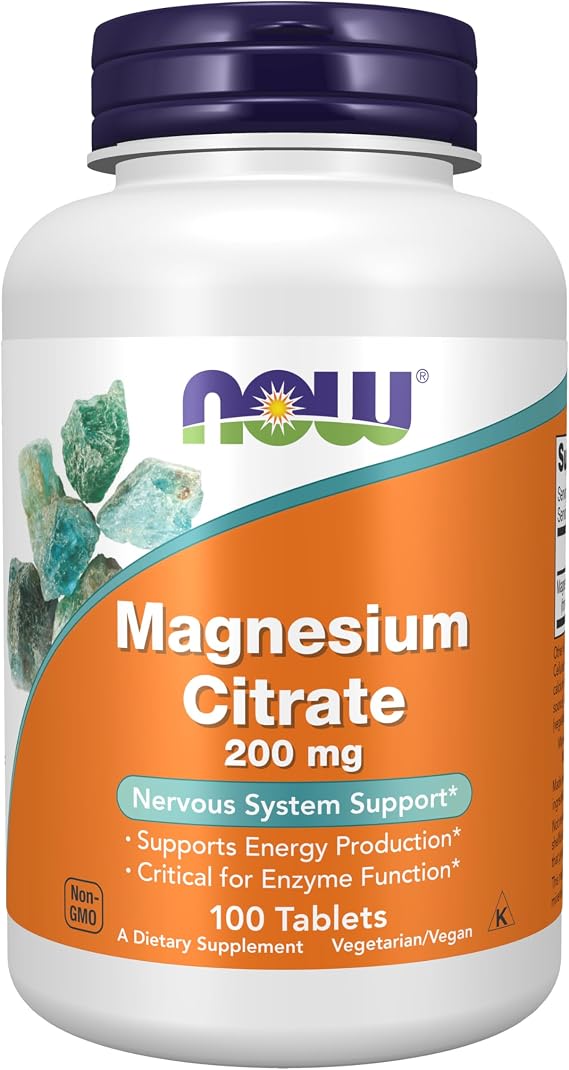 NOW Supplements, Magnesium Citrate 200 mg, Enzyme Function*, 100 Tabs