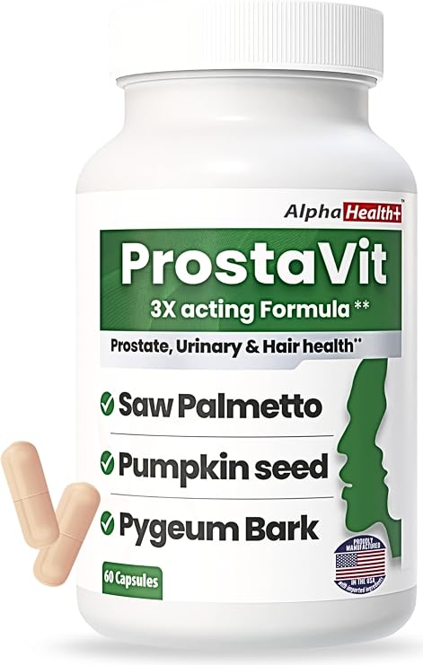Prostavit Prostate Support Supplement for Men - Saw Palmetto 600mg 60 Caps | Pygeum Bark, Pumpkin Seed, Nettle & Zinc Urinary Flow, Bladder Control, Reduce Nighttime Urination, Prostate & Hair Health