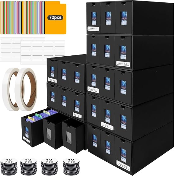 Card Storage Box,14400+ Trading Card Storage 2700+ Toploader Card Storage Box for Commander Display,with 72 Dividers, Labels & Tapes,Fit for TCG, MTG
