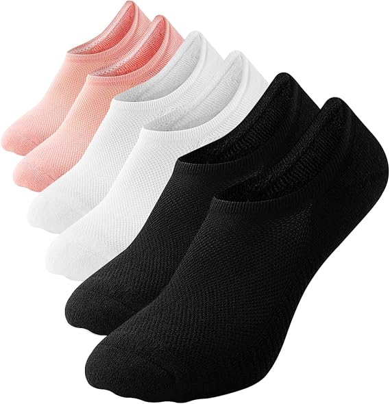WANDER No Show Socks Women Low Cut Thick Cushion Cotton Socks Non Slip Invisible Casual Socks 6 Pairs