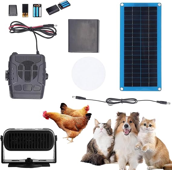 Solar Heater for Chicken Coop, 2026 New Chicken Coop Heater Solar Powered, Portable Solars Heaters with Overheating Protection, Ideal for Drying Heating Pet House Warm Wind Gear (1PC)