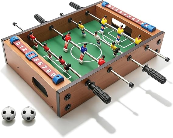 13.58 x 8.46 Table Foosball, Mini Football Table Soccer Tabletops Wood Football Table Top w/Footballs, Game Accessories for Adults Family Night Parties Entertainment