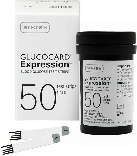 ARKRAY GLUCOCARD Expression Blood Glucose Test Strips Automatic Coding, 0.8 L Sample, Fast 6-Second Results, Compatible with GLUCOCARD Expression Blood Glucose Meter, 50 Count