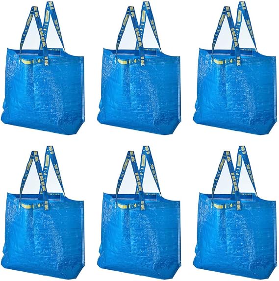 IKEA 603.017.07 FRAKTA Medium Shopping Bags (Set of 6), Blue, 55 lb Max. Load, 10 Gallon Volume, Easy to Keep Clean, Takes Up Little Space to Store as It Folds Flat