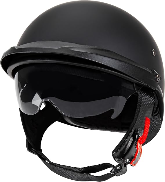 Cartman Motorcycle Open Face Helmet with Sun Visor Quick Release Buckle, Matte Black, DOT Approved, Large