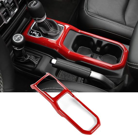 JeCar Interior Gear Shift Cup Holder Panel Cover Trim Fit for Jeep Wrangler JL JLU Gladiator JT 2018-2024 2025 2026+ (Red)