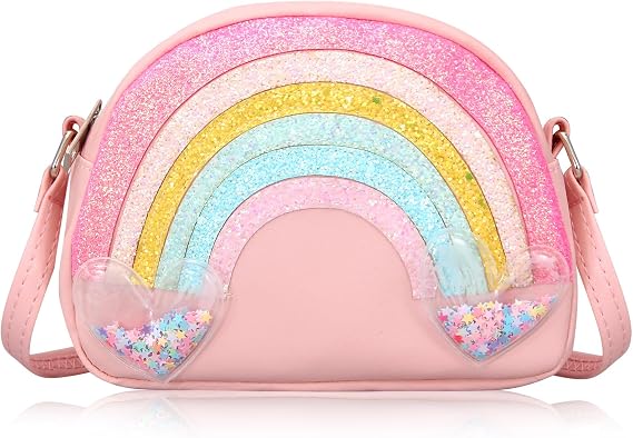 Cute Crossbody Bags for Little Girls Toddler Pink Rainbow Crossbody Bag