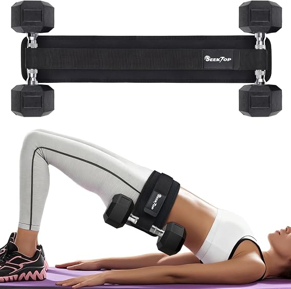 Seektop Adjustable Hip Thrust Belt, Anti-Slip Padding Booty Belt for Glutes | Fits Dumbbells Kettlebells Plates, Up to 400 LBS, Padded Strap Easy Setup, Foldable for Gym Home & On-The-Go Workouts