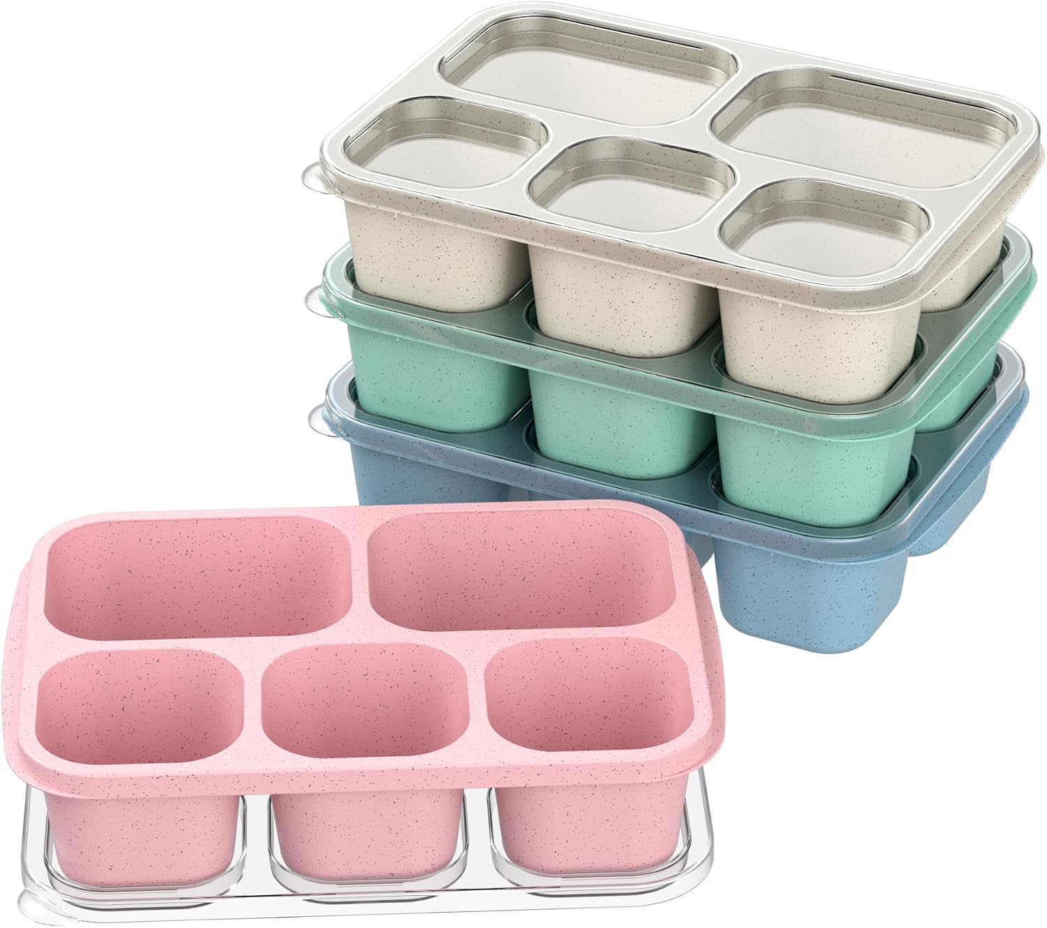 MEEYUU 4 Pack Bento Snack Boxes, 4 Compartment Meal Prep Containers, Reusable Meal Prep Lunch Containers for Kids Adults, Divided Food Storage Containers for School Work Travel GreenBluePinkBeige