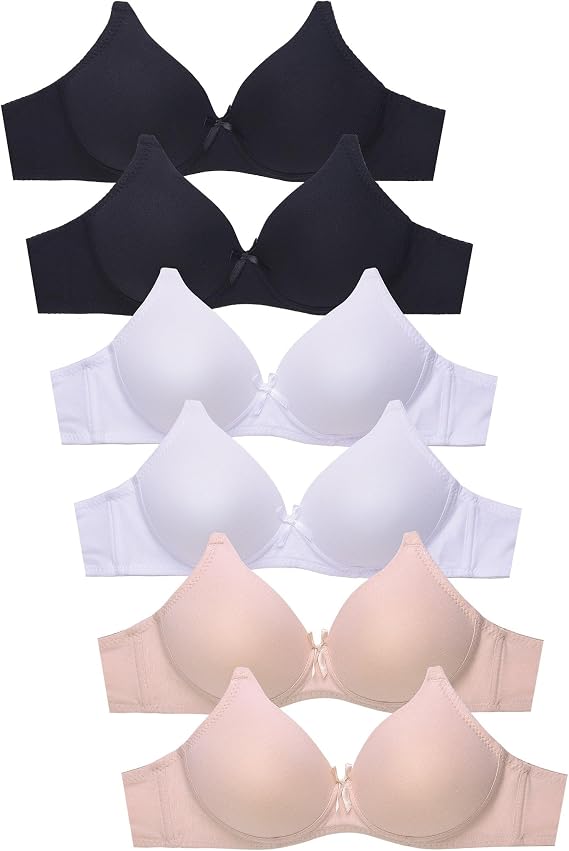 Women's 6 Pack Everyday Plain, Lace, Wireless Bra (4480PN1, 38C)