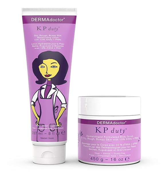 DERMAdoctor KP Bump Eraser Body Scrub and Lotion Kit Dermatologist Formulated Exfoliant | Keratosis Pilaris Treatment For Dry And Bumby Skin 10% AHAs  PHAs