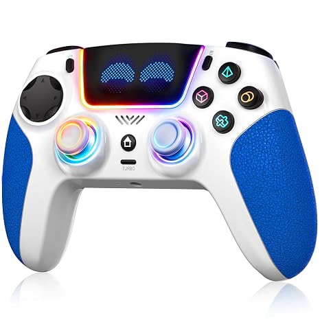SFGSUP Wireless Pro Controller for PS5/PC/MAC/Steam Deck, Blue&White | Hall Effect Joystick & Trigger, 8 RGB Lighting, 6 Axis Gyroscope, Turbo, Dual Vibration, Programmable, 1500 mAh Battery