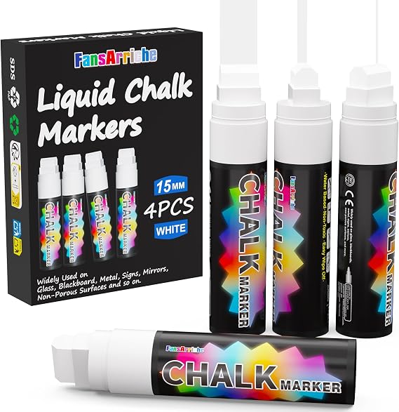 FansArriche White Chalk Markers, 4 Pack 15mm Jumbo Car Window Markers