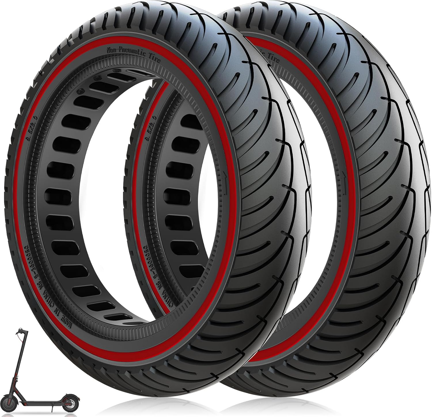 8.5 Inch Electric Scooter Solid Tyres, 50/75-6.1 Scooter Tyre Solid for Xiaomi M365 Pro 2 1S Mi3, Anti-Slip & Puncture-Proof, Abrasion-Resistant & Maintenance-Free, Slot 34-36 Universal, 2PCS